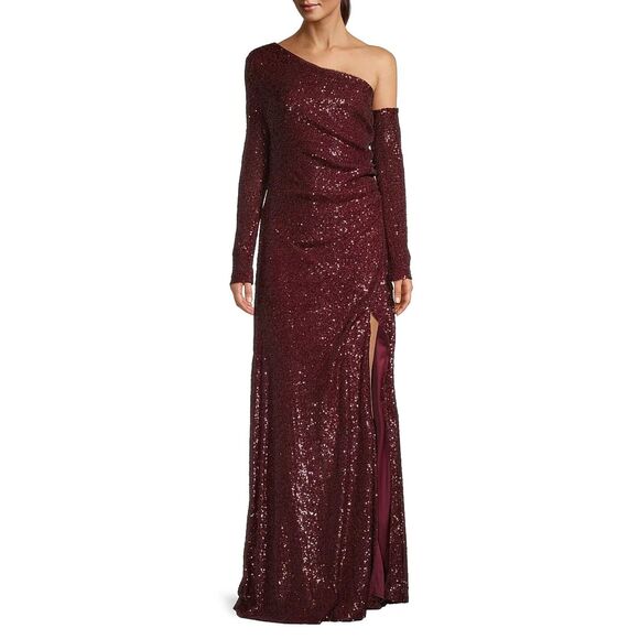 NWT Donna Karan NY Social Occasion Asymmetric Sequined Gown in Scarlet Size 2 - Picture 2 of 13